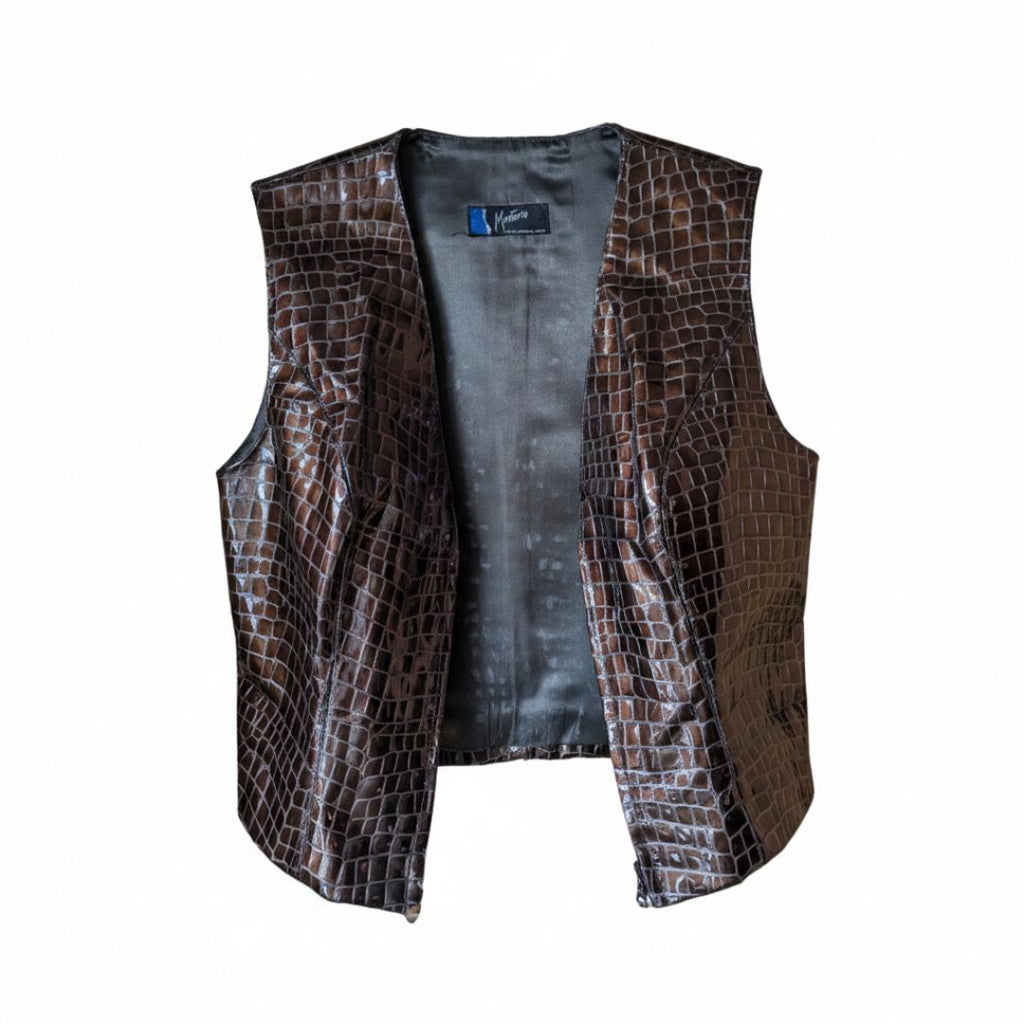 Claude Montana 1990s Croc-Embossed Vinyl Corset Vest — Bronze