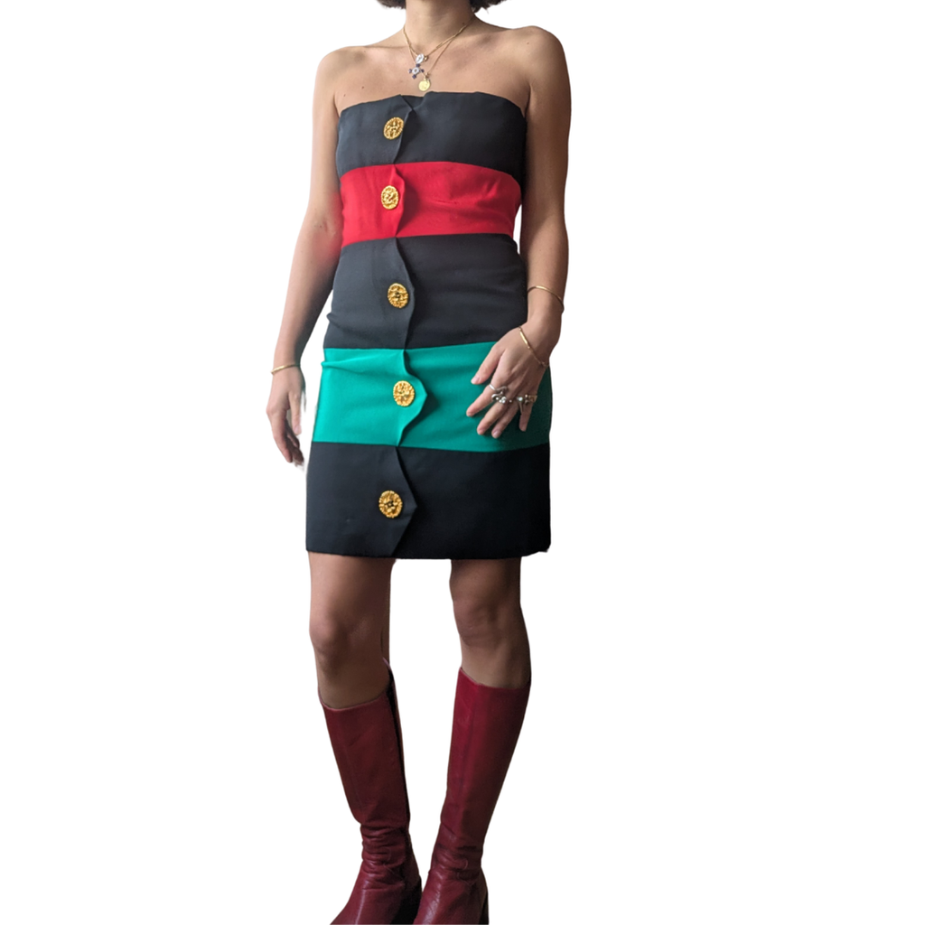 Y de G (Guy Laroche) 1980s Striped Bustier Dress & Bolero Set