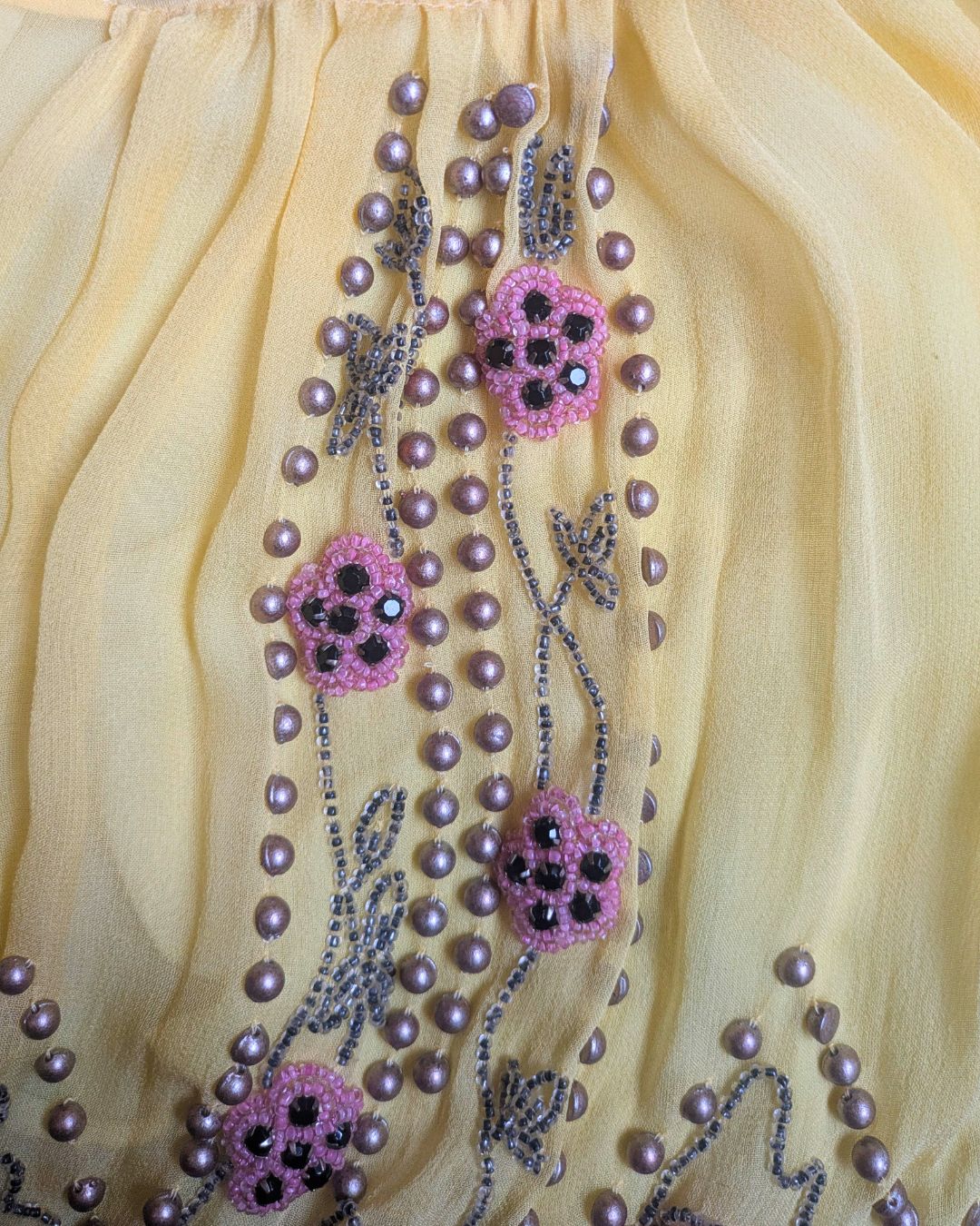 Blumarine Couture Spring/Summer 2004 Runway Butter Yellow Beaded Silk Dress & Slip