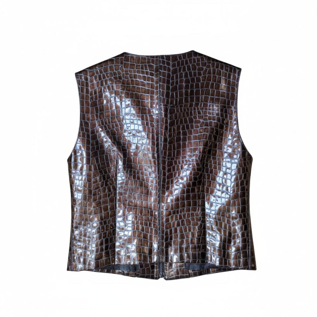 Claude Montana 1990s Croc-Embossed Vinyl Corset Vest — Bronze
