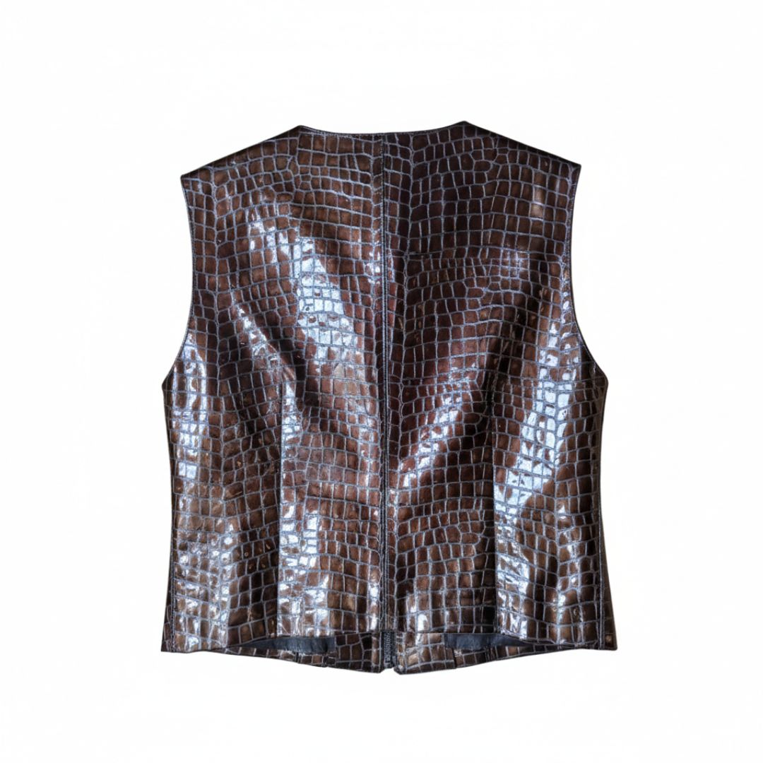Claude Montana 1990s Croc-Embossed Vinyl Corset Vest — Bronze