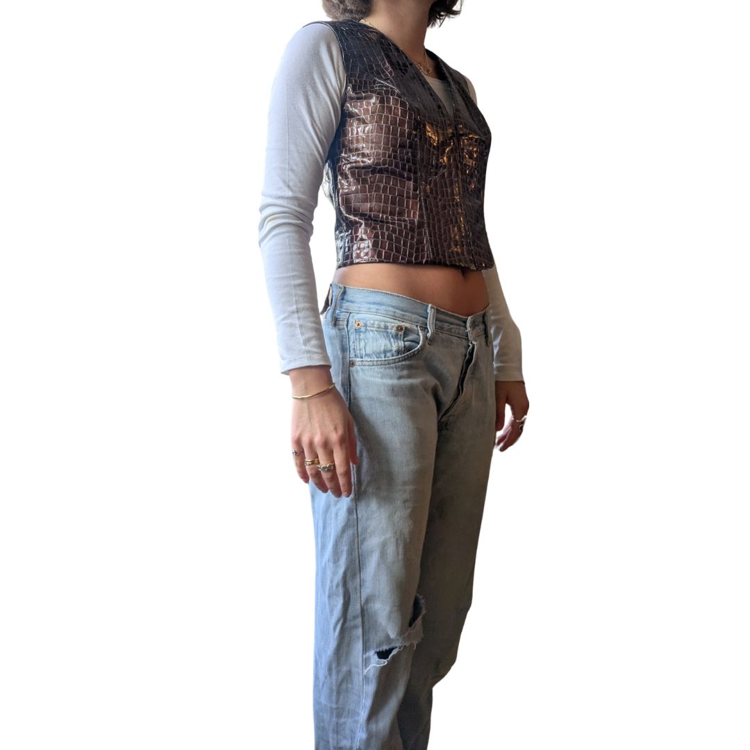 Claude Montana 1990s Croc-Embossed Vinyl Corset Vest — Bronze