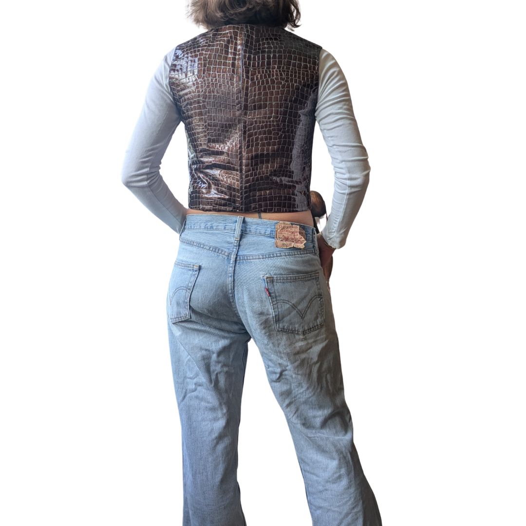 Claude Montana 1990s Croc-Embossed Vinyl Corset Vest — Bronze