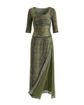 Class Roberto Cavalli S/S 2001 Green Crocodile Print Mesh Top & Wrap Skirt Set