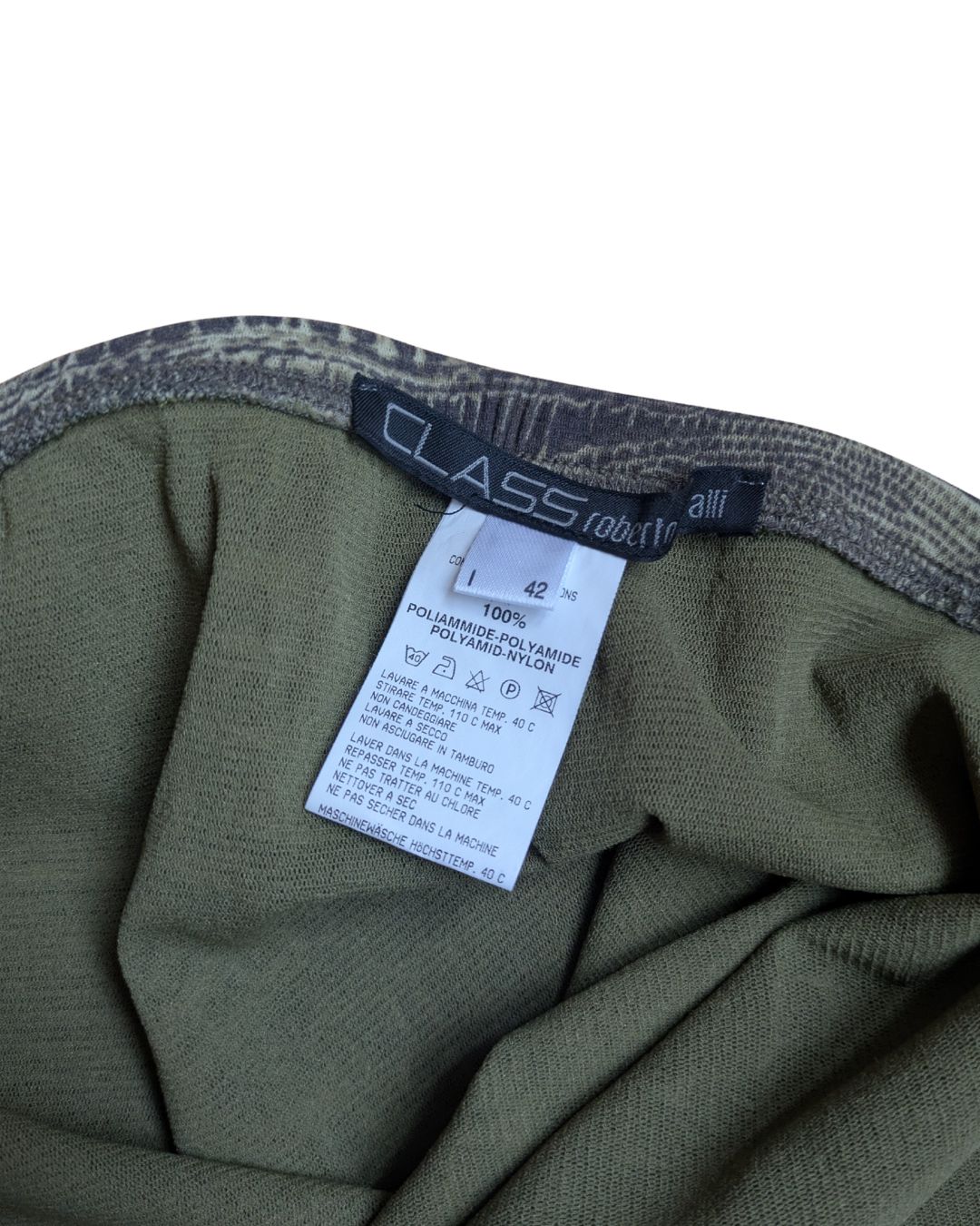 Class Roberto Cavalli S/S 2001 Green Crocodile Print Mesh Top & Wrap Skirt Set