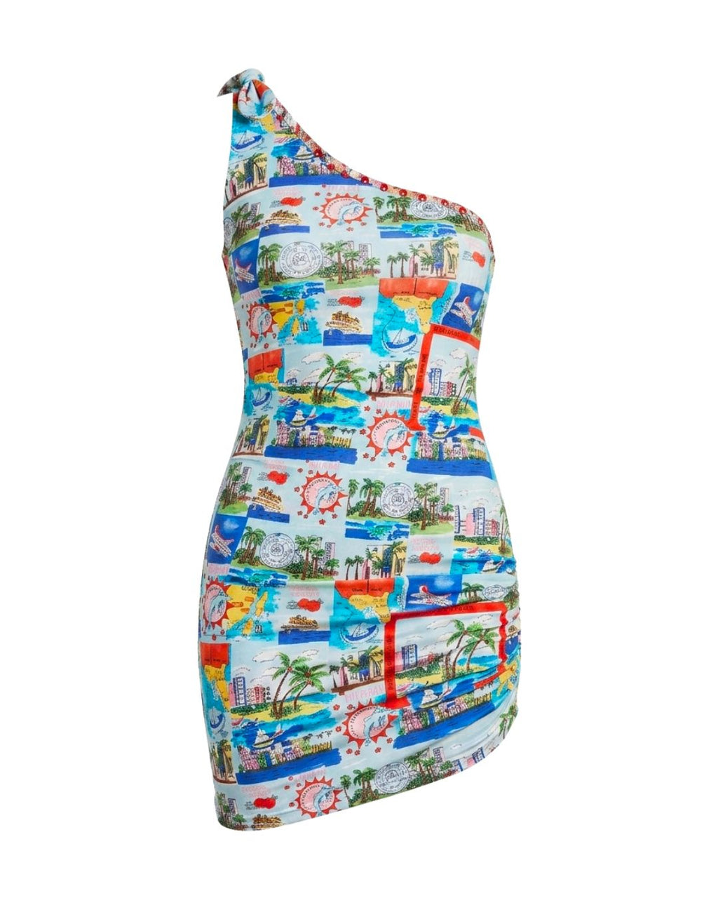 Blugirl by Blumarine Y2K Miami Postcard Print Asymmetric Dress