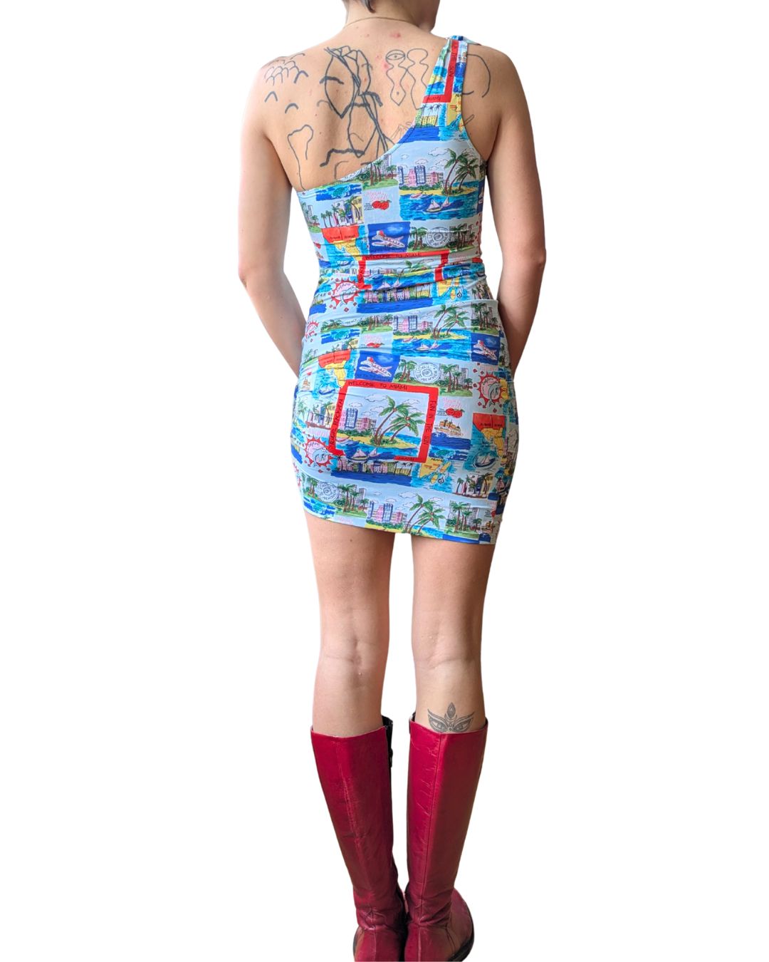 Blugirl by Blumarine Y2K Miami Postcard Print Asymmetric Dress
