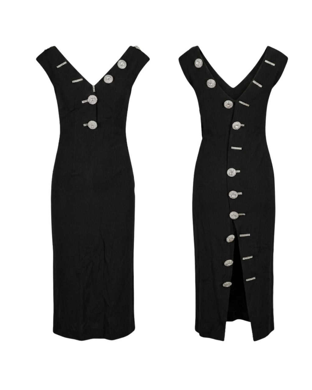 Gai Mattiolo Couture Late 1990s Black Crystal-Button Bodycon Midi Dress