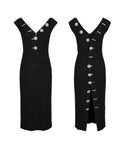 Gai Mattiolo Couture Late 1990s Black Crystal-Button Bodycon Midi Dress