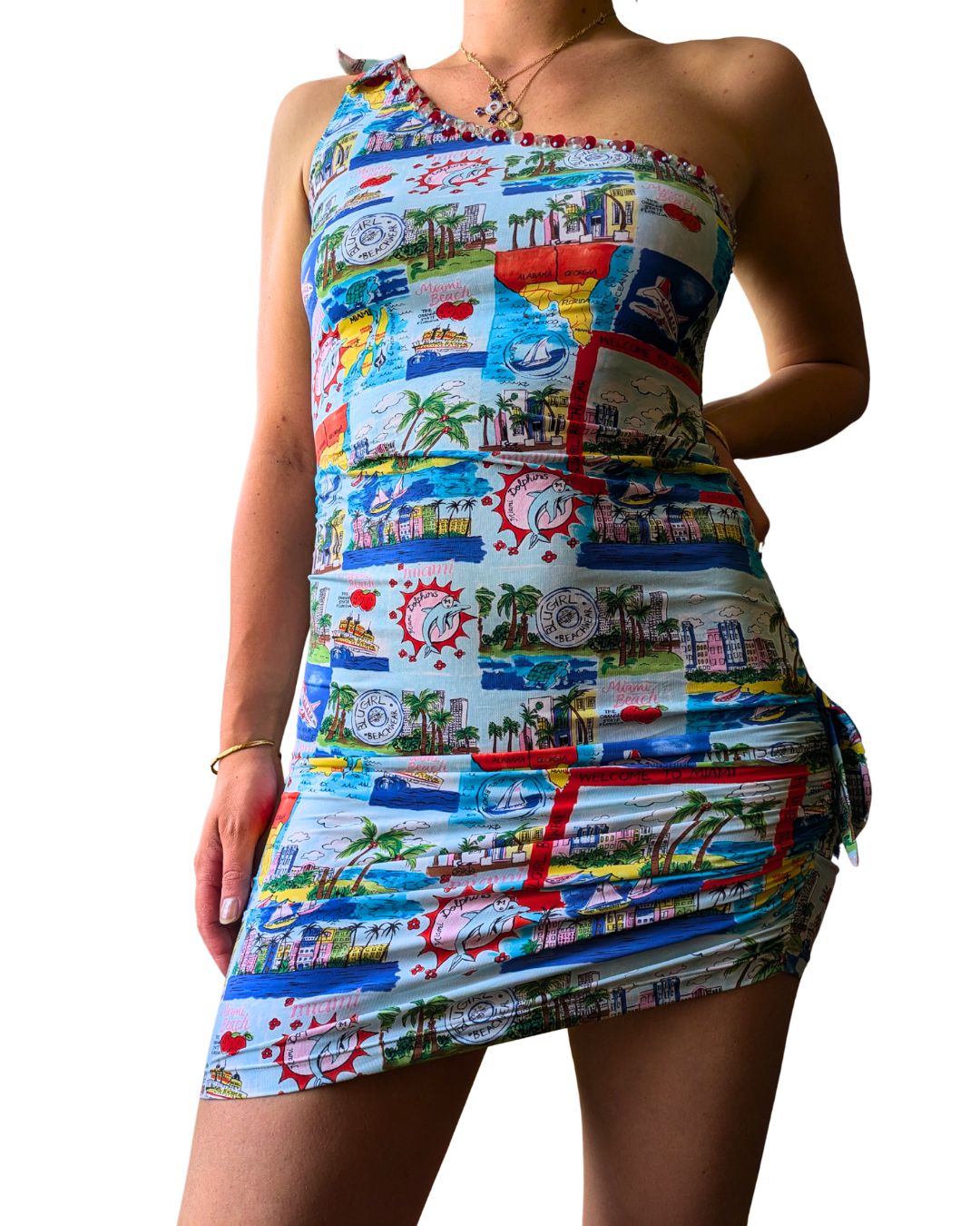 Blugirl by Blumarine Y2K Miami Postcard Print Asymmetric Dress
