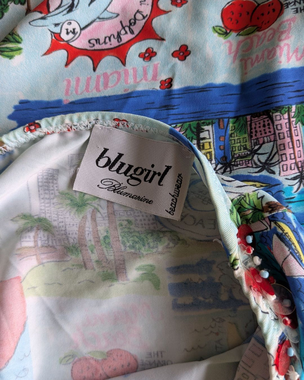 Blugirl by Blumarine Y2K Miami Postcard Print Asymmetric Dress
