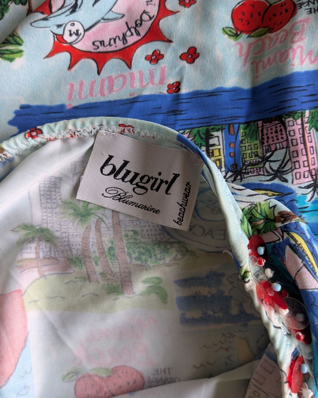 Blugirl by Blumarine Y2K Miami Postcard Print Asymmetric Dress