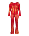 Roberto Cavalli Class Circa 2001 Fire Python Red & Orange Print Top & Trousers Set