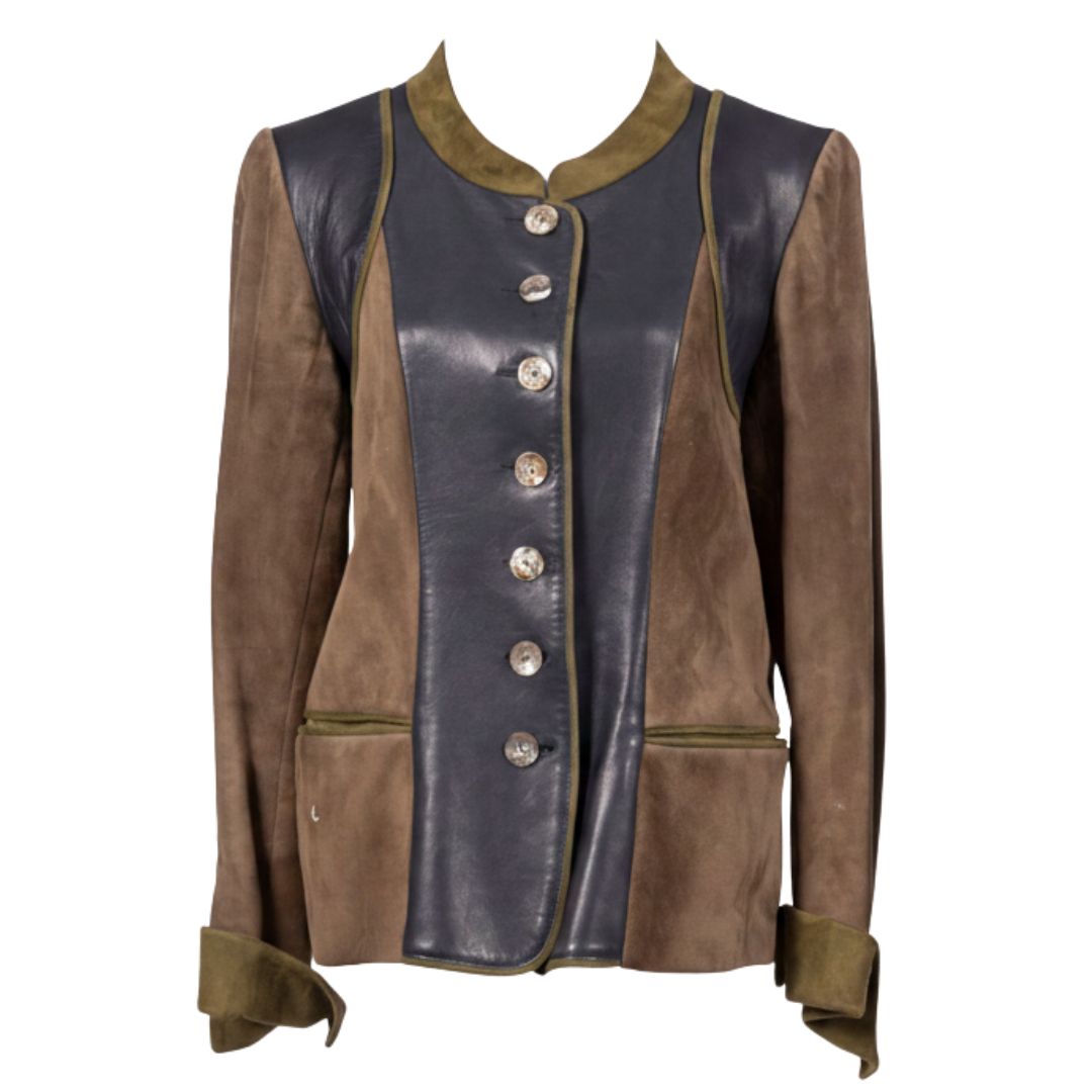 Loulou de la Falaise 2000s Leather & Suede Patchwork Jacket