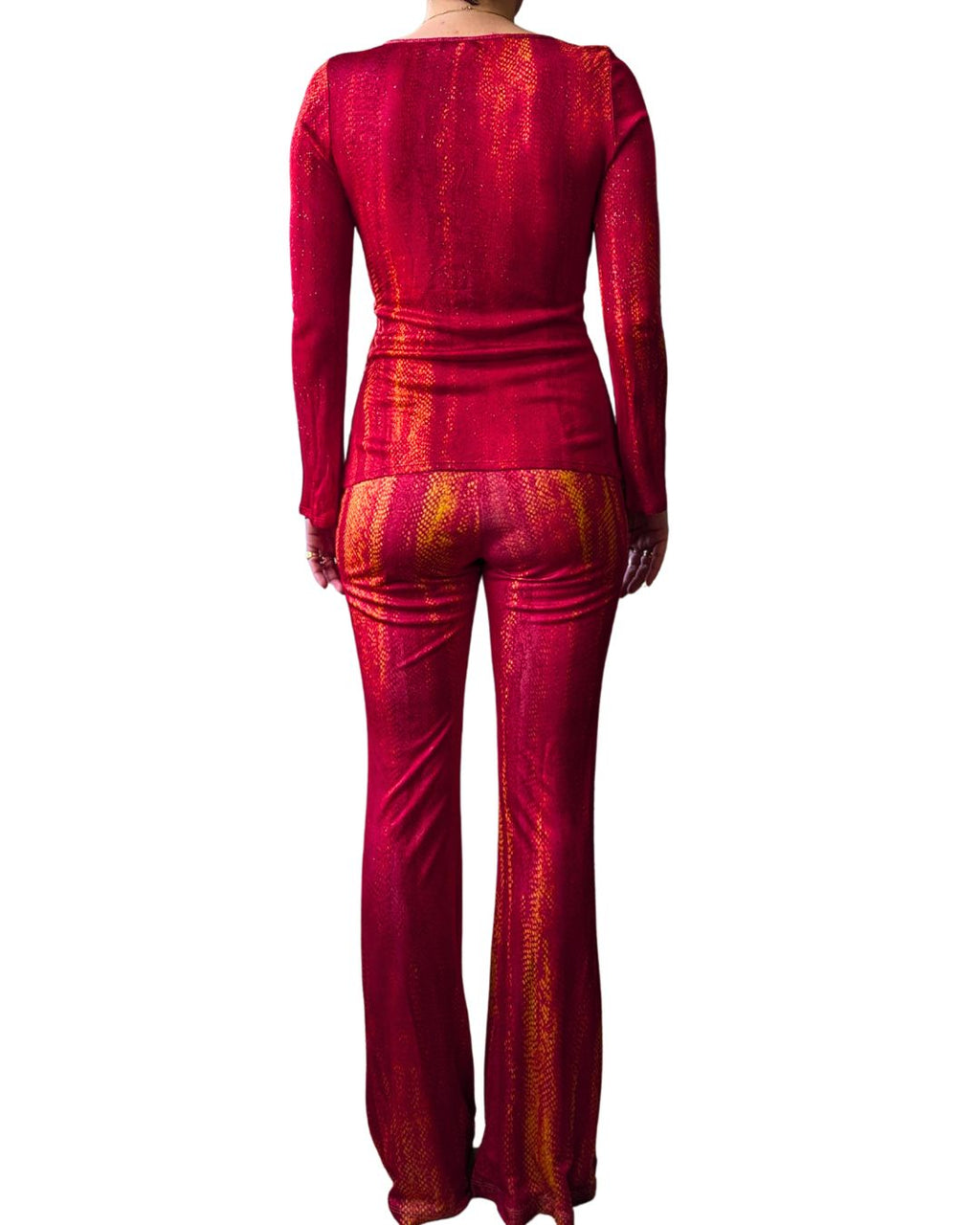Roberto Cavalli Class Circa 2001 Fire Python Red & Orange Print Top & Trousers Set