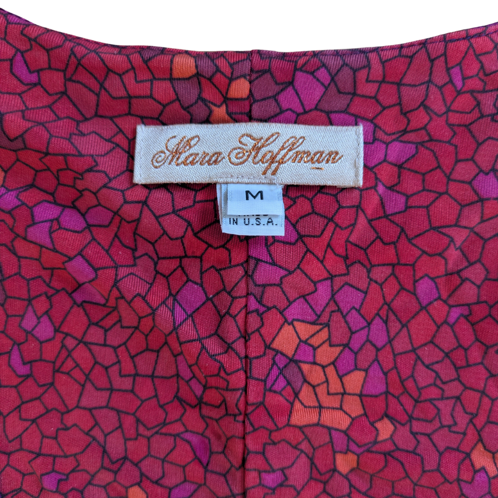 Mara Hoffman 2000s Silk Mosaic Print V-Neck Dress — Gold O-Ring