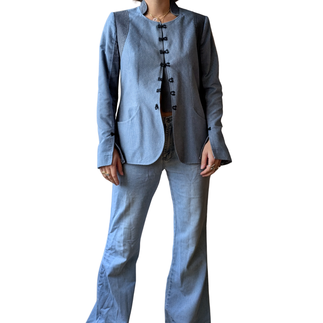 Loulou de la Falaise 2000s Blue Micro-Check Jacket — Frog Fasteners