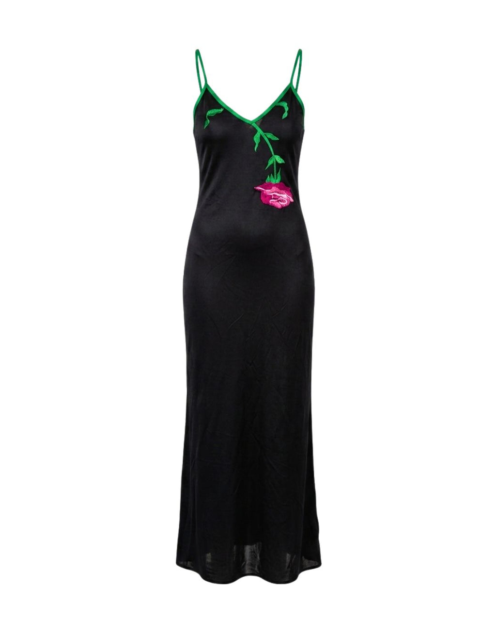 Gai Mattiolo Late 1990s Black Bodycon Maxi Dress — Embroidered Floral Bust