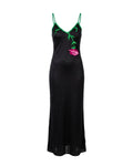 Gai Mattiolo Late 1990s Black Bodycon Maxi Dress — Embroidered Floral Bust