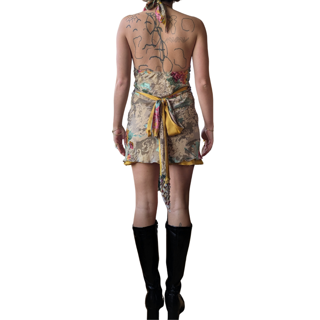 Tiziano Mazzilli Gypsy Couture 2000s Beaded Silk Halter Dress