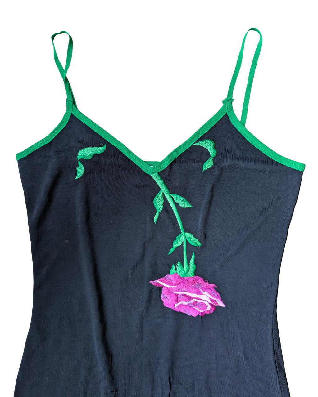 Gai Mattiolo Late 1990s Black Bodycon Maxi Dress — Embroidered Floral Bust