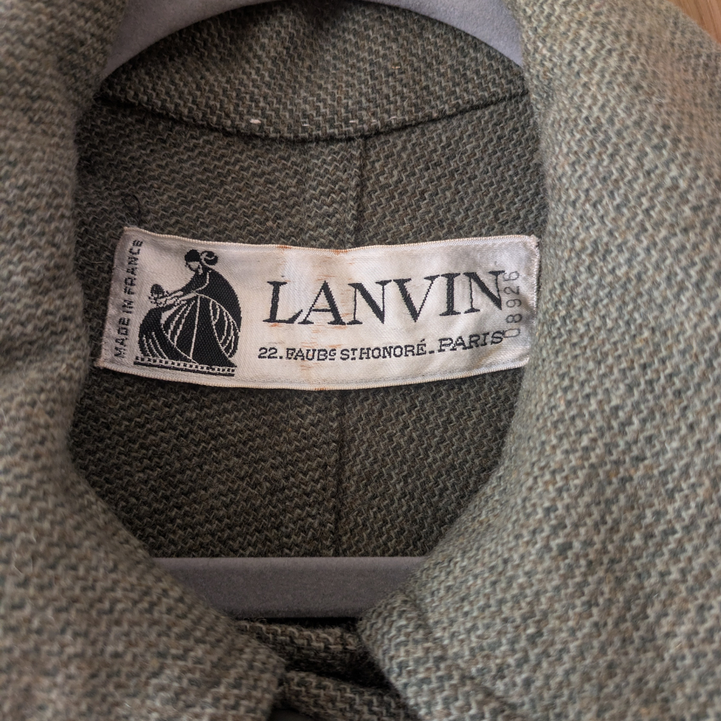 Lanvin Paris Circa 1981 Long Wool Cape — Muted Olive Green