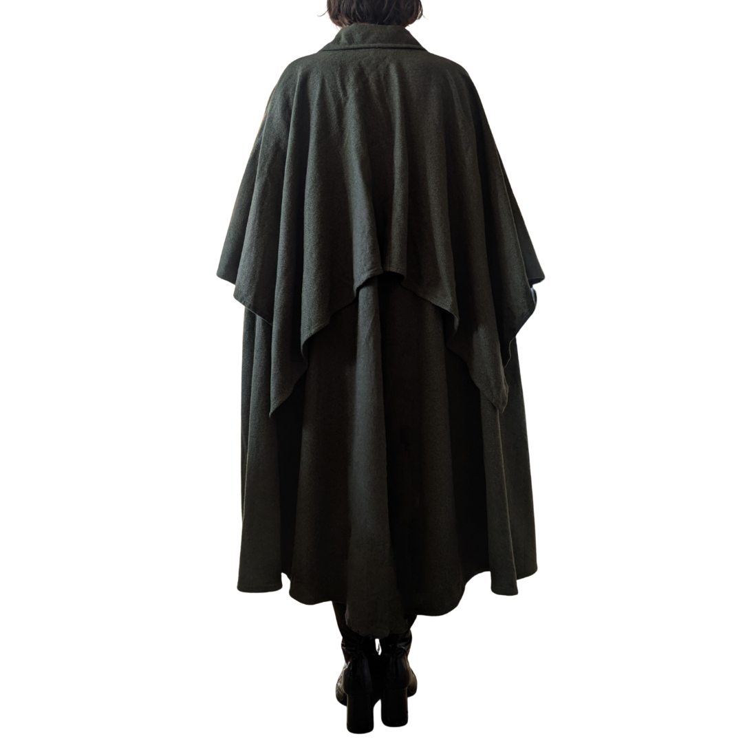 Lanvin Paris Circa 1981 Long Wool Cape — Muted Olive Green