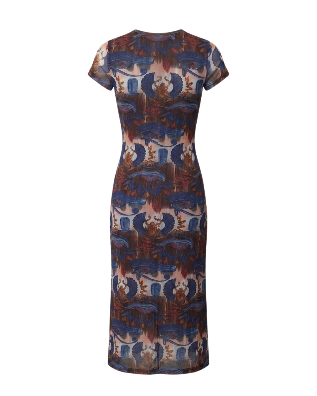 Jean Paul Gaultier Jeans Spring/Summer 1997 Egyptian Print Mesh Midi Dress