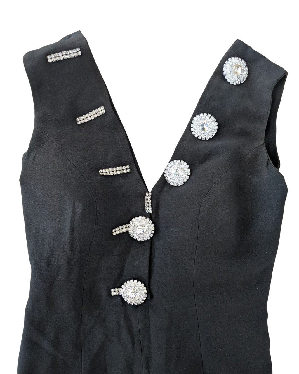 Gai Mattiolo Couture Late 1990s Black Crystal-Button Bodycon Midi Dress