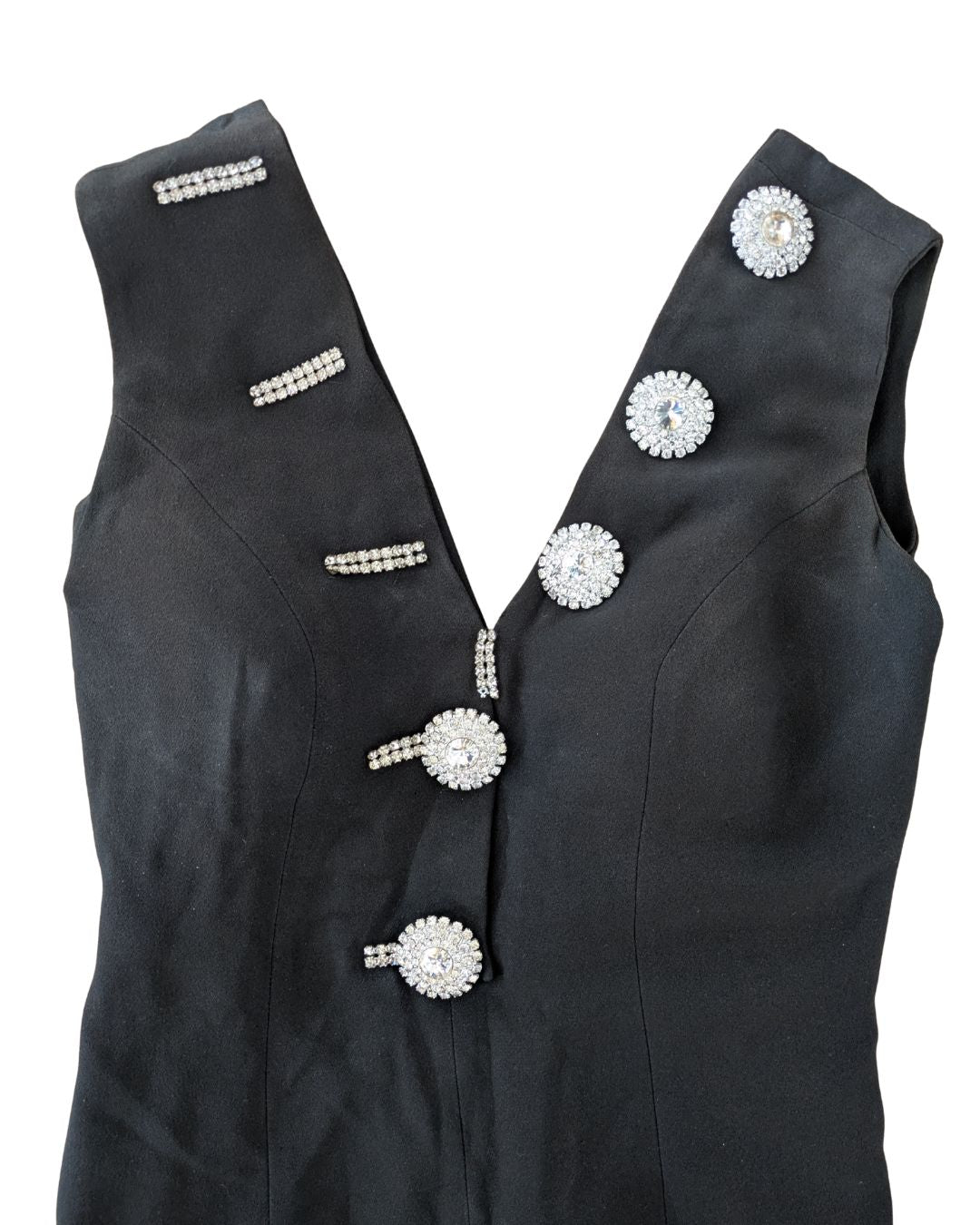 Gai Mattiolo Couture Late 1990s Black Crystal-Button Bodycon Midi Dress