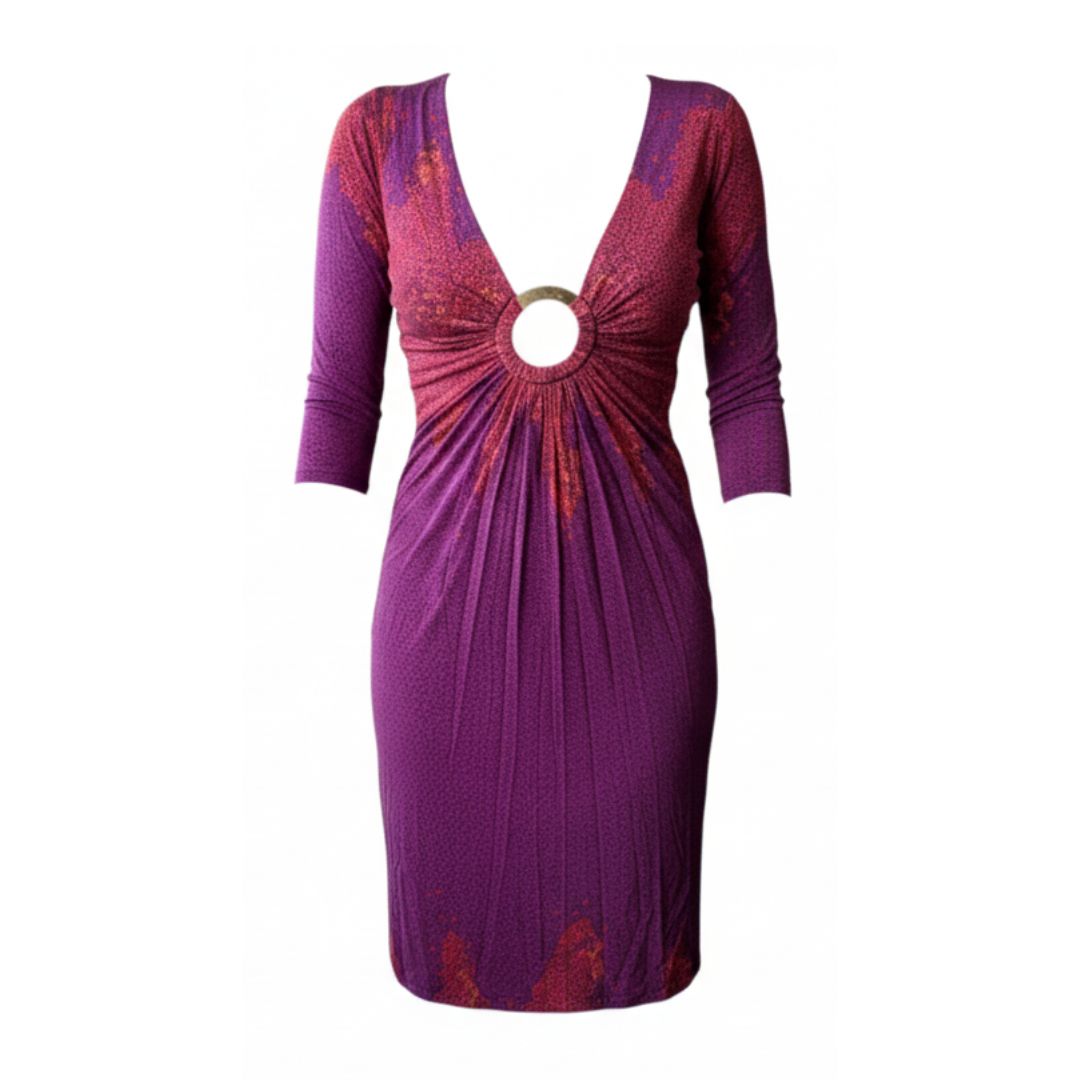 Mara Hoffman 2000s Silk Mosaic Print V-Neck Dress — Gold O-Ring