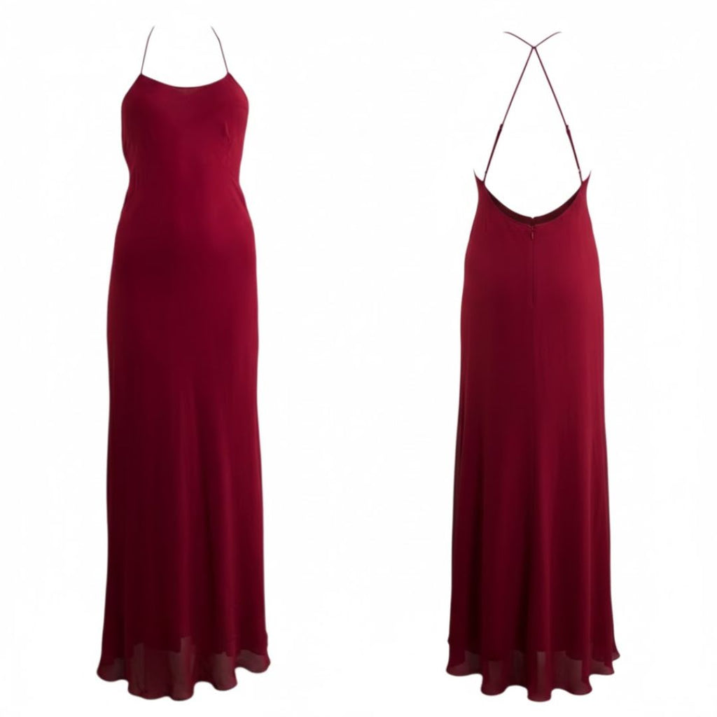 Renata Paris 1990s Red Chiffon Evening Set — Backless Gown & Jacket
