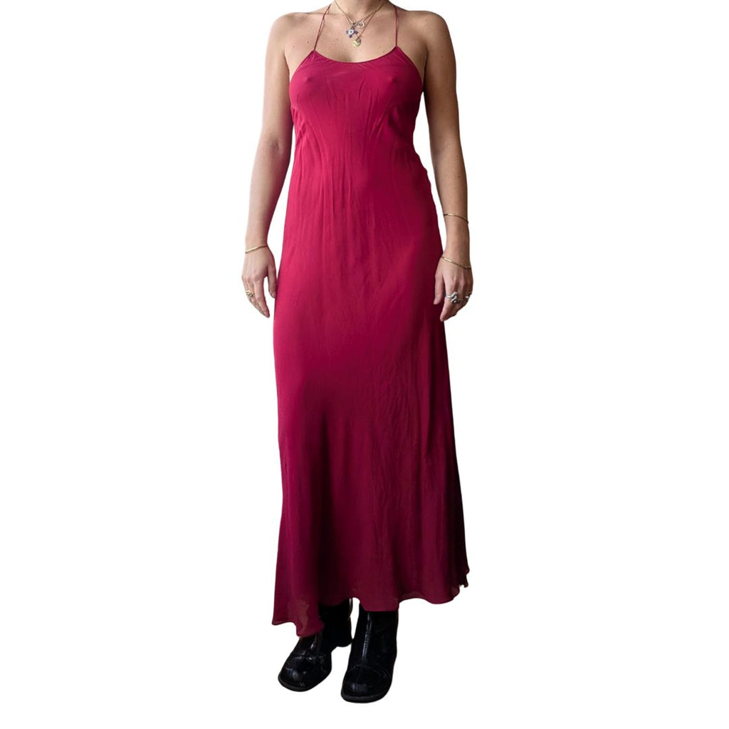 Renata Paris 1990s Red Chiffon Evening Set — Backless Gown & Jacket