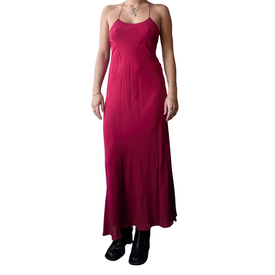 Renata Paris 1990s Red Chiffon Evening Set — Backless Gown & Jacket