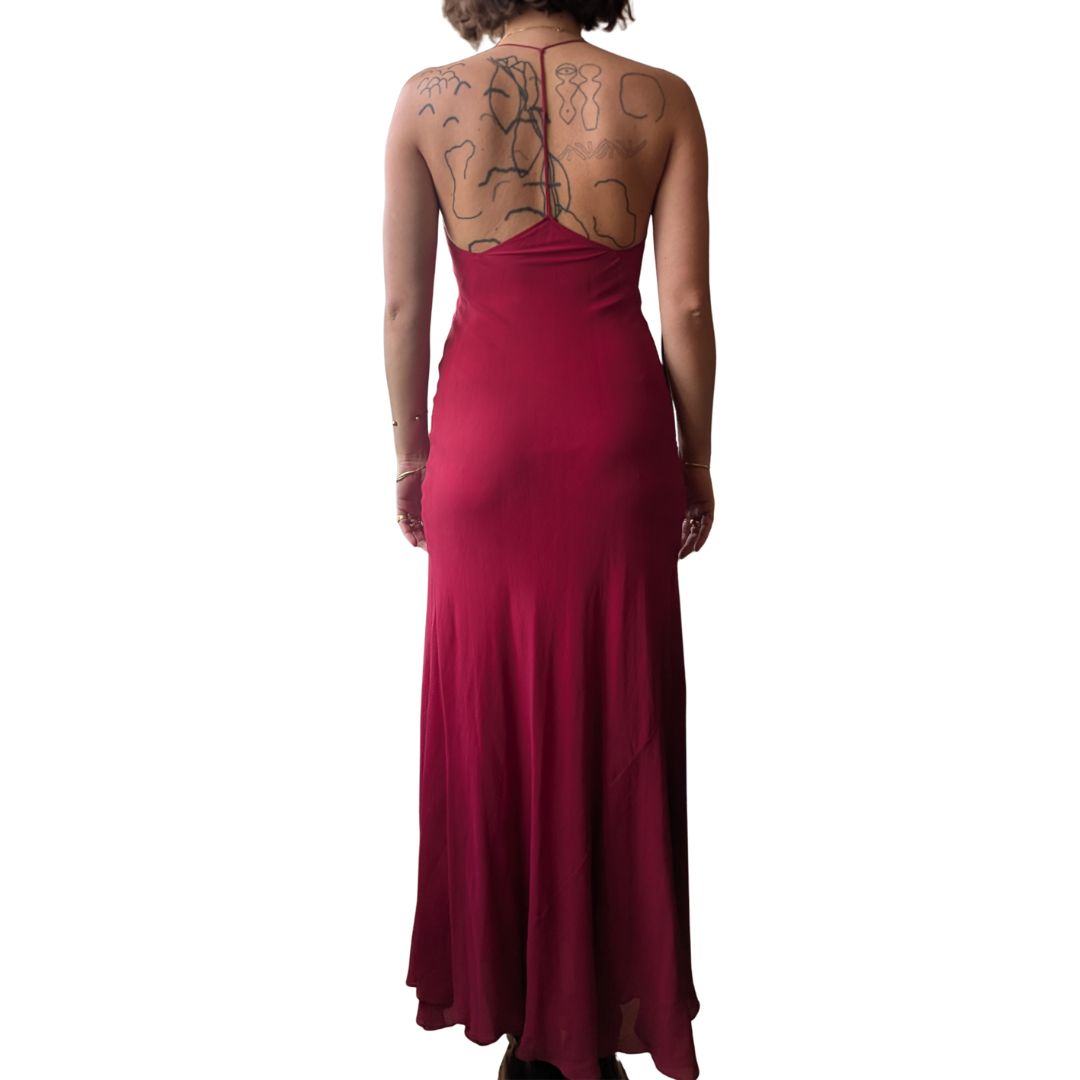 Renata Paris 1990s Red Chiffon Evening Set — Backless Gown & Jacket