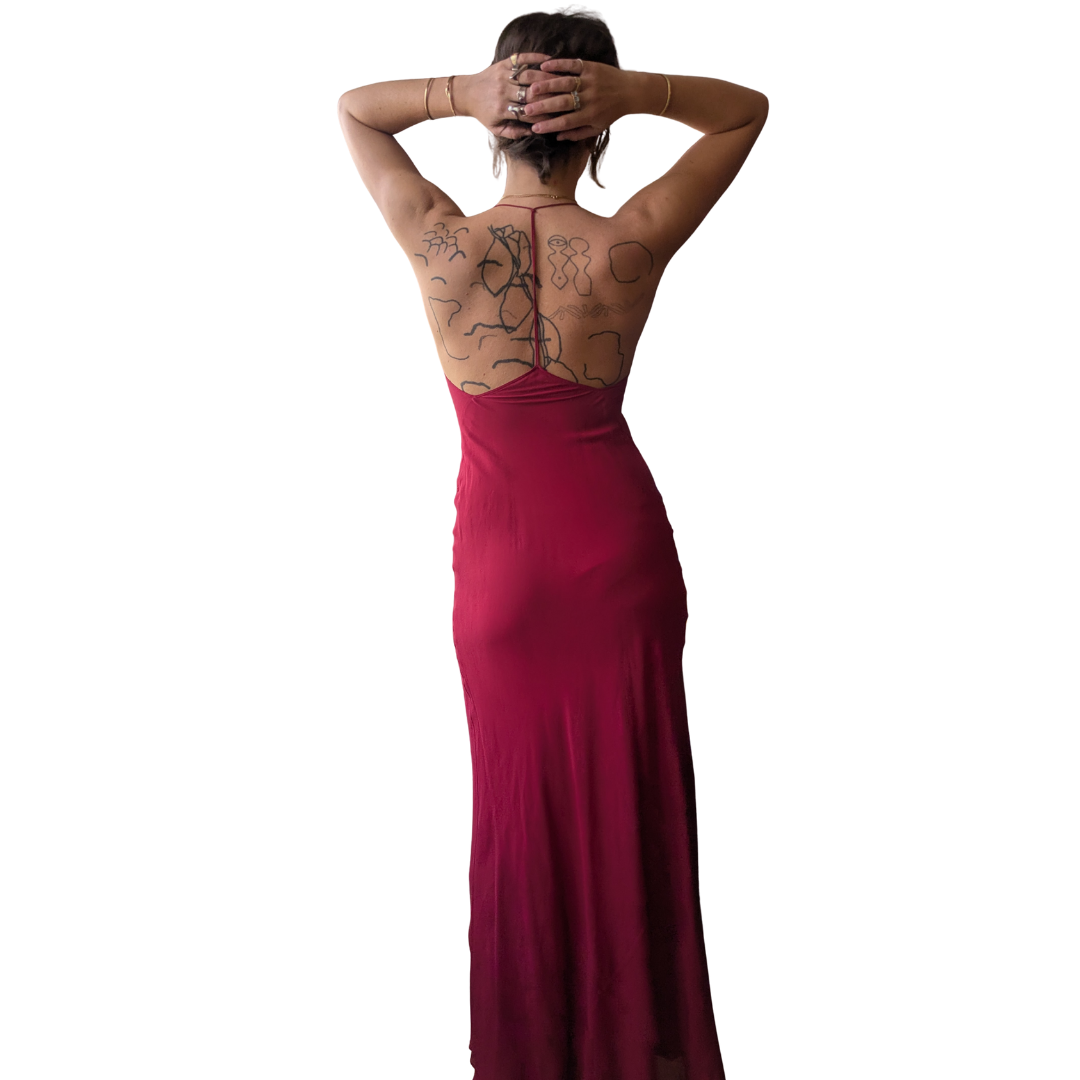 Renata Paris 1990s Red Chiffon Evening Set — Backless Gown & Jacket