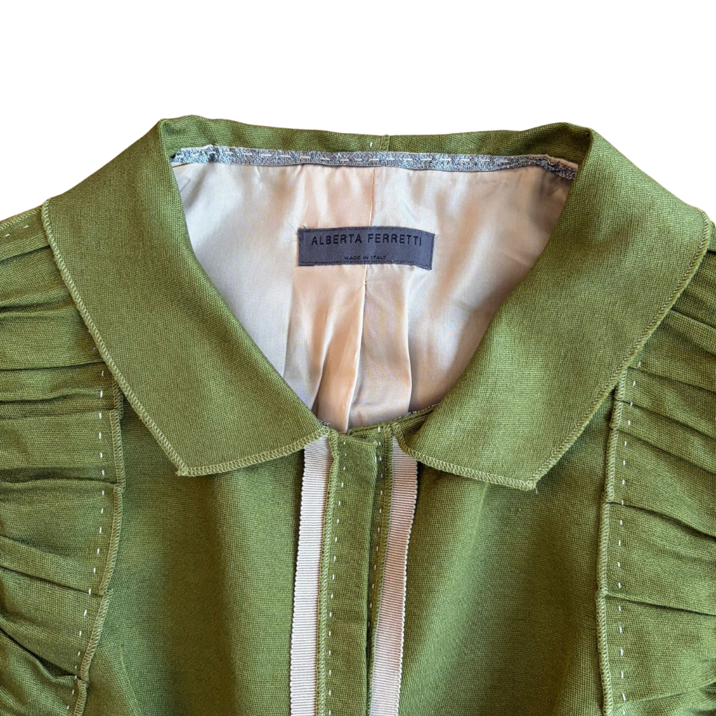 Alberta Ferretti Spring/Summer 2006 Runway Olive Green Cotton & Silk Skirt Suit