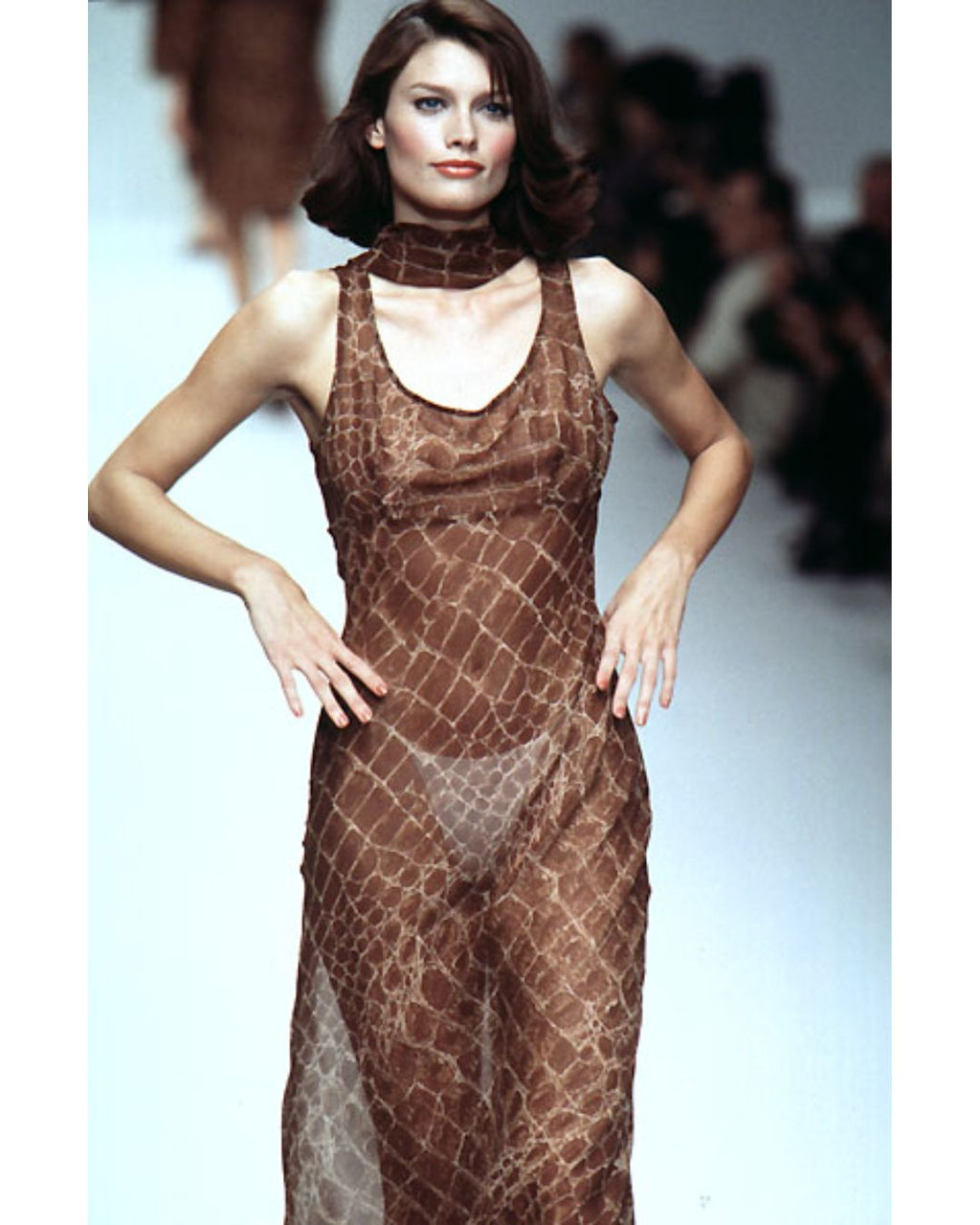 Lolita Lempicka Spring/Summer 1996 Runway Sheer Python Print Silk Maxi Dress