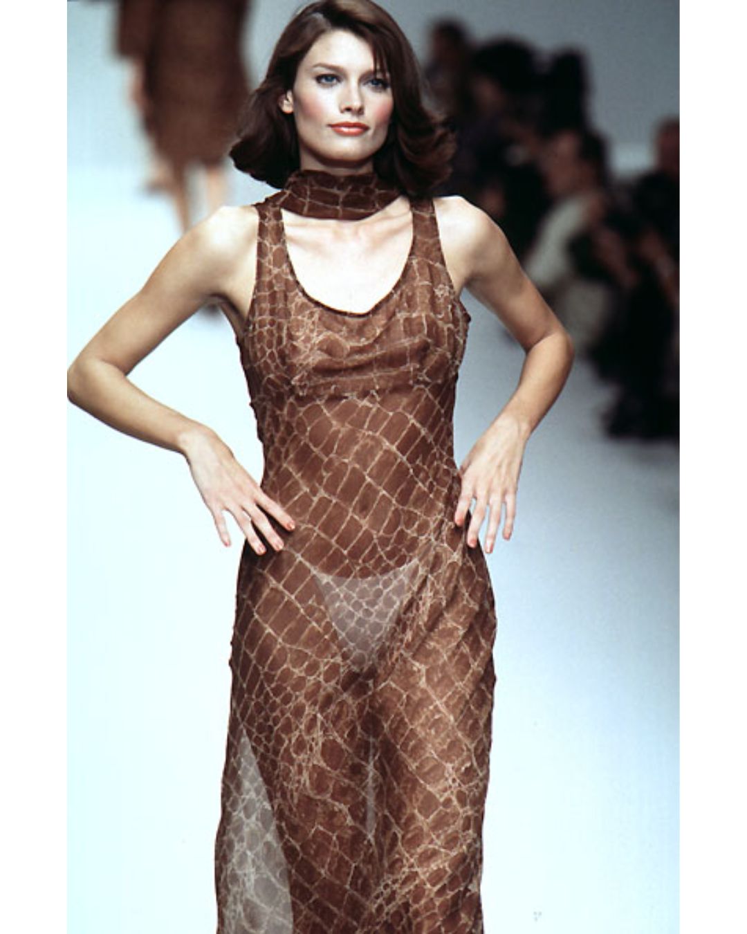 Lolita Lempicka Spring/Summer 1996 Runway Sheer Python Print Silk Maxi Dress
