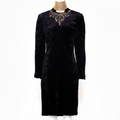 Gianfranco Ferré Early 1990s Black Velvet Dress — Baroque Embroidered Jewel Neck