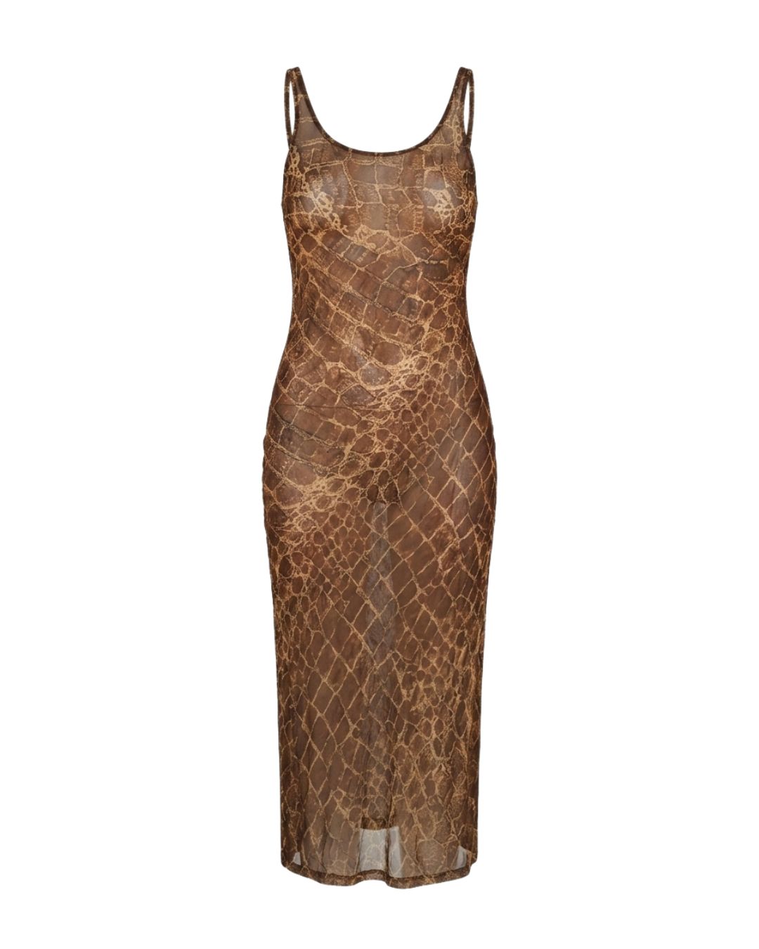 Lolita Lempicka Spring/Summer 1996 Runway Sheer Python Print Silk Maxi Dress