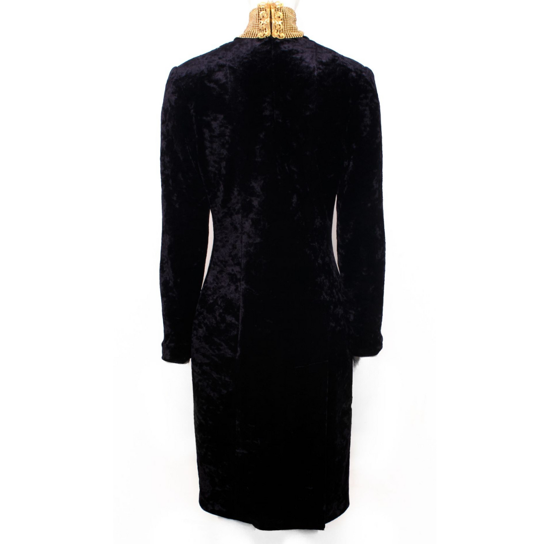 Gianfranco Ferré Early 1990s Black Velvet Dress — Baroque Embroidered Jewel Neck