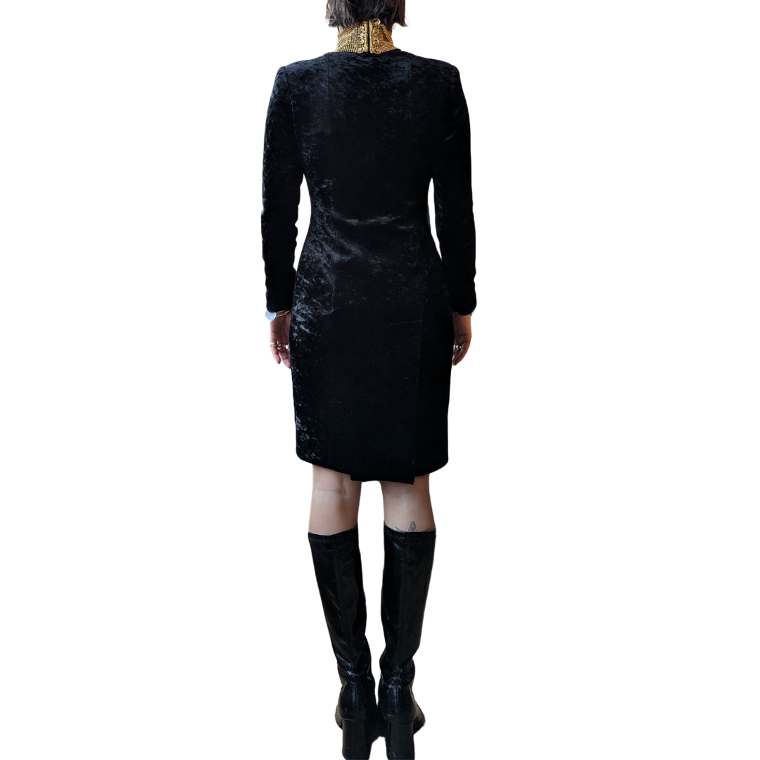 Gianfranco Ferré Early 1990s Black Velvet Dress — Baroque Embroidered Jewel Neck