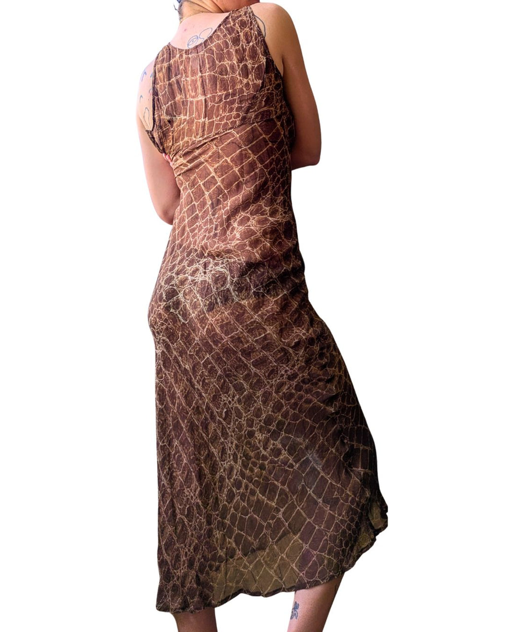 Lolita Lempicka Spring/Summer 1996 Runway Sheer Python Print Silk Maxi Dress