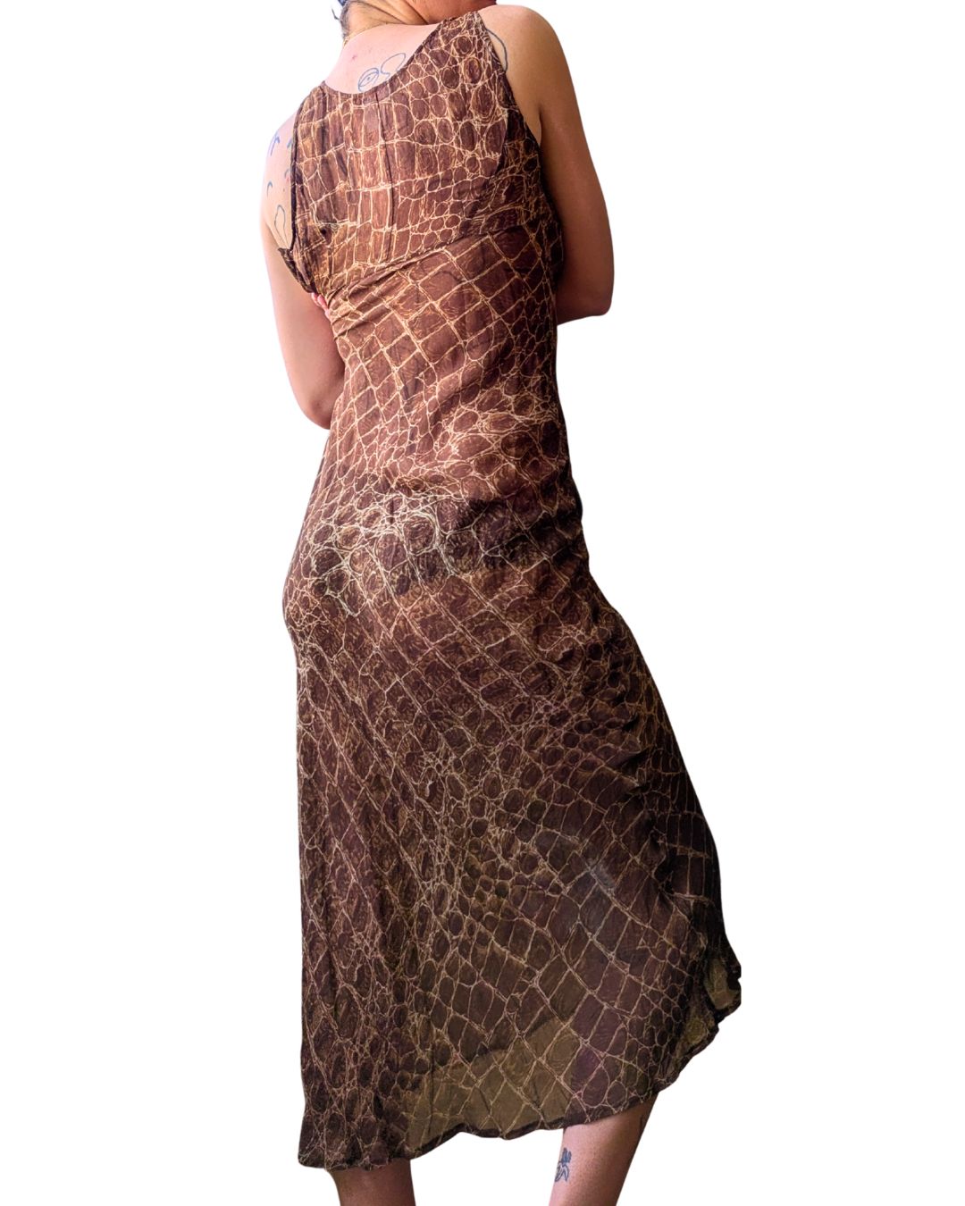 Lolita Lempicka Spring/Summer 1996 Runway Sheer Python Print Silk Maxi Dress