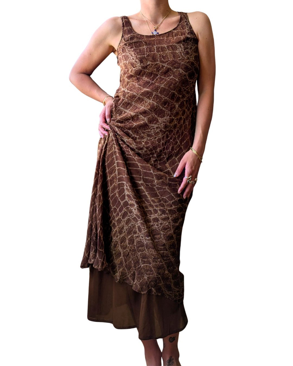 Lolita Lempicka Spring/Summer 1996 Runway Sheer Python Print Silk Maxi Dress
