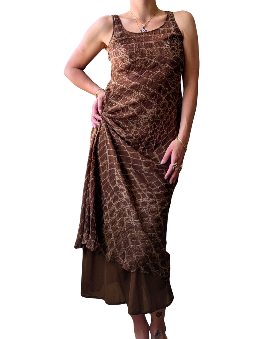 Lolita Lempicka Spring/Summer 1996 Runway Sheer Python Print Silk Maxi Dress