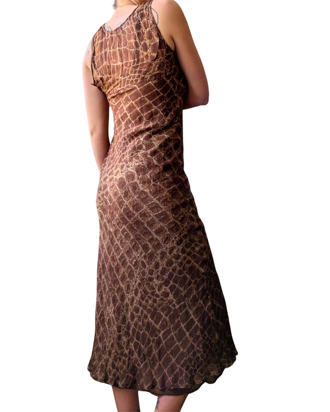 Lolita Lempicka Spring/Summer 1996 Runway Sheer Python Print Silk Maxi Dress