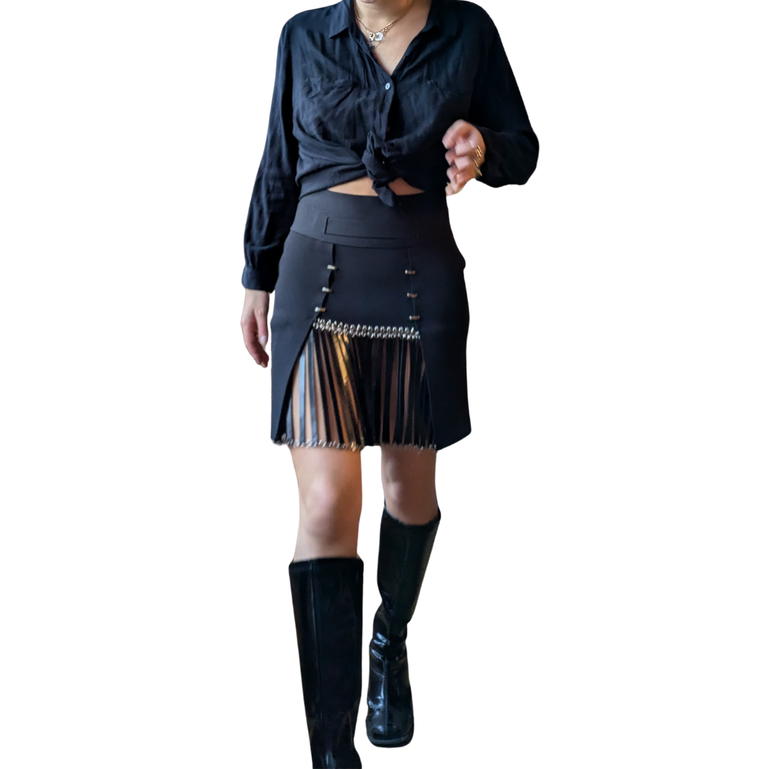 Paco Rabanne by Manish Arora Fall/Winter 2012 Runway Leather Fringe Skirt — Look 35