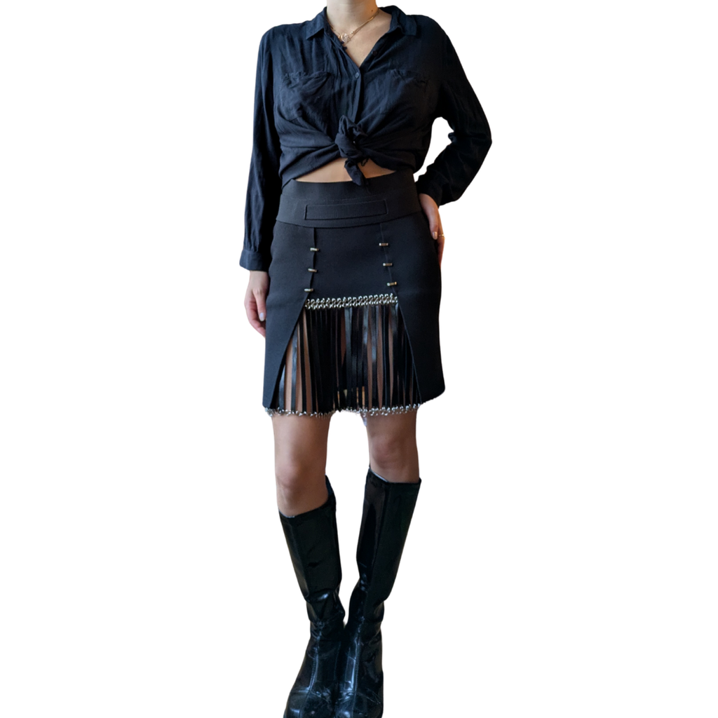 Paco Rabanne by Manish Arora Fall/Winter 2012 Runway Leather Fringe Skirt — Look 35